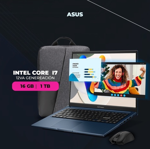 ASUS Intel Core  i7  | 12VA GENERACIÓN * Modelo: X1504ZA-NJ981 * Procesador: Intel Core i7-1255U * Memoria RAM: 16GB 3200Mhz * Almacenamiento: SSD 512GB M.2 * Pantalla Full HD: 15.6"